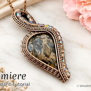 Lumiere pendant, wire wrap tutorial, cabochon setting pattern, DIY jewelry making, weaving, step by step art jewellery