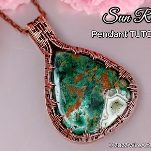 WireArtTutorials Sun Rays cabochon pendant tutorial, wire wrap pattern, DIY jewellery making, weaving, wrapping, wire art tutorials, craft