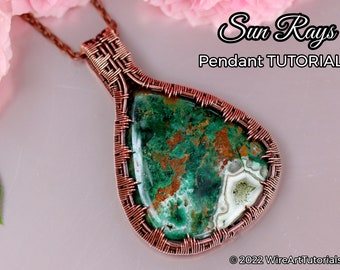 WireArtTutorials Sun Rays cabochon pendant tutorial, wire wrap pattern, DIY jewellery making, weaving, wrapping, wire art tutorials, craft