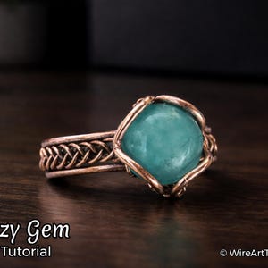 TUTORIAL Anello con gemma jazzata modello PDF, gioielli intrecciati con filo metallico, tessitura avvolgente, intreccio avvolto, incastonatura di pietre, creazione di gioielli fai da te, passo dopo passo