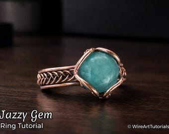 TUTORIAL Jazzy Gem Ring PDF pattern,wire wrap weave jewelry,wrapping weaving,wrapped woven, stone setting, DIY jewelry making, step by step