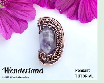 E TUTORIAL "Wonderland" pendant PDF pattern,wire wrap weave jewelry,wrapping weaving,wrapped woven, stone setting, DIY jewelry making