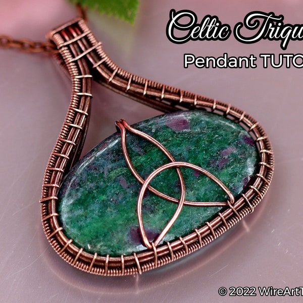 WireArtTutorials Celtic Triquetra cabochon pendant tutorial, wire wrap pattern, DIY jewellery making, weaving, wrapping, wire art tutorials