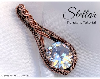 WireArtTutorials Stellar pendant, wire wrap tutorial, crystal pattern, DIY jewelry making, weaving, faceted stone setting, step by step art