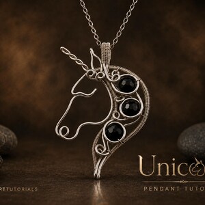 Unicorn pendant, wire wrap tutorial, animal horse pattern, DIY jewelry making, weaving, step by step art jewellery, beading design