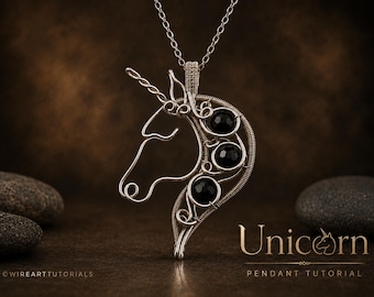 Unicorn pendant, wire wrap tutorial, animal horse pattern, DIY jewelry making, weaving, step by step art jewellery, beading design