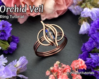 Orchid Veil Ring, Wire Wrap Anleitung, Perleneinfassungsmuster, DIY Schmuckherstellung, Weben, Schritt für Schritt Schmuck