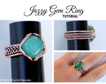 TUTORIAL Jazzy Gem Ring PDF pattern,wire wrap weave jewelry,wrapping weaving,wrapped woven, stone setting, DIY jewelry making, step by step