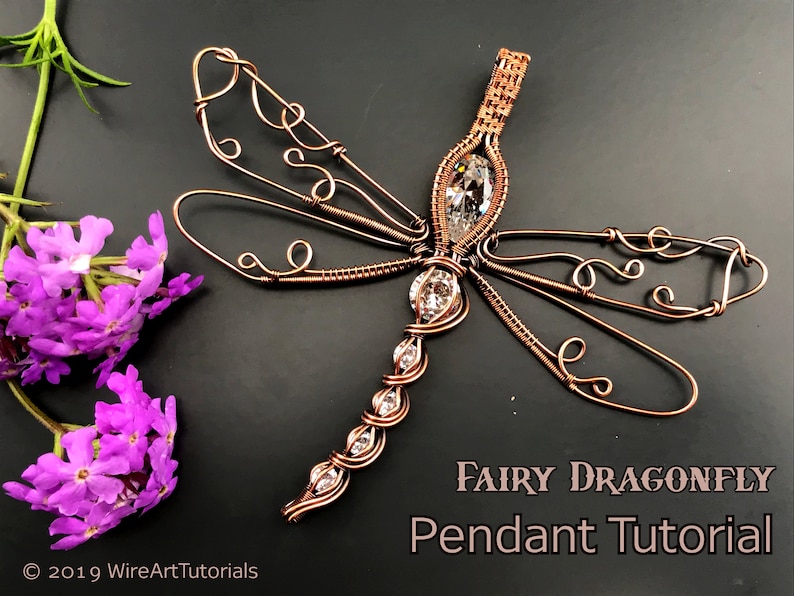 Wire wrap tutorial,wire wrapping pattern WireArtTutorials Fairy Dragonfly pendant,DIY jewelry,jewelry making,wire weaving,wire art tutorials image 2