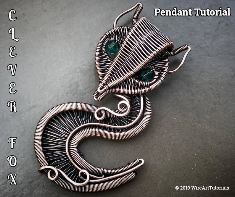 Wire wrap tutorial,wire wrapping pattern WireArtTutorials Clever Fox pendant,DIY jewelry,jewelry making,wire weaving,wire art tutorials image 1