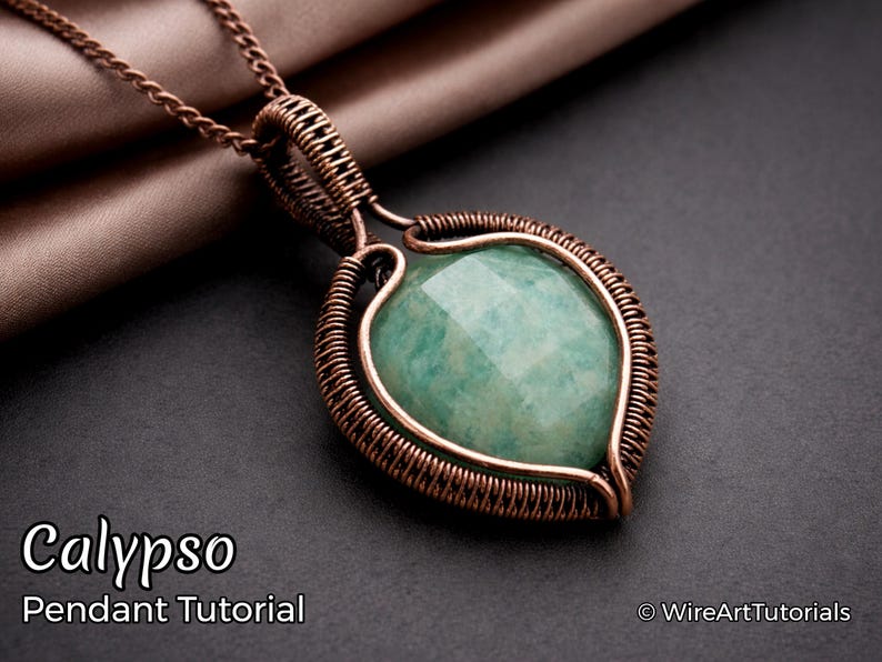 WireArtTutorials Calypso pendant, wire wrap tutorial, cabochon setting pattern, DIY jewelry making, weaving, braiding, step by step art image 1