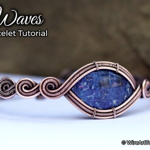 WireArtTutorials Waves bracelet wire wrap tutorial, weaving cabochon patter, DIY jewelry making, wrapping, copper art tutorial, craft
