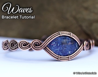 WireArtTutorials Waves bracelet wire wrap tutorial, weaving cabochon patter, DIY jewelry making, wrapping, copper art tutorial, craft