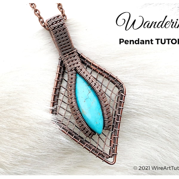 WireArtTutorials Wandering pendant wire wrap tutorial, weaving pattern, art deco DIY jewelry making, crystal setting, wire art tutorials