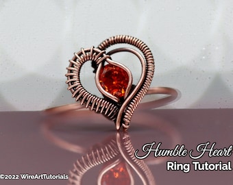 TUTORIAL Humble Heart Ring PDF pattern,wire wrap weave jewelry,wrapping weaving,wrapped woven, DIY jewelry making, step by step pattern
