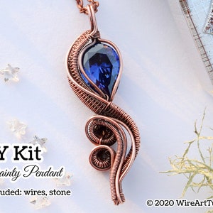 FULL KIT Dainty pendant, wire wrap, weaving tutorial, diy jewelry making set, PDF file, wrapping, pattern, step by step,hobby craft idea