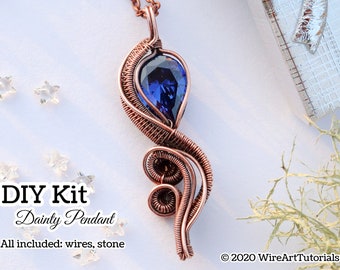 FULL KIT Dainty pendant, wire wrap, weaving tutorial, diy jewelry making set, PDF file, wrapping, pattern, step by step,hobby craft idea