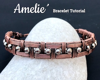 E TUTORIAL "Amelie" bracelet PDF pattern book,wire wrap weave jewelry,copper,wrapping weaving,wrapped weaved, unisex bracelet design