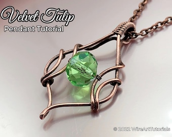 WireArtTutorials Velvet Tulip pendant wire wrap tutorial, weaving pattern,DIY jewelry making, wire art tutorials, beaded necklace design