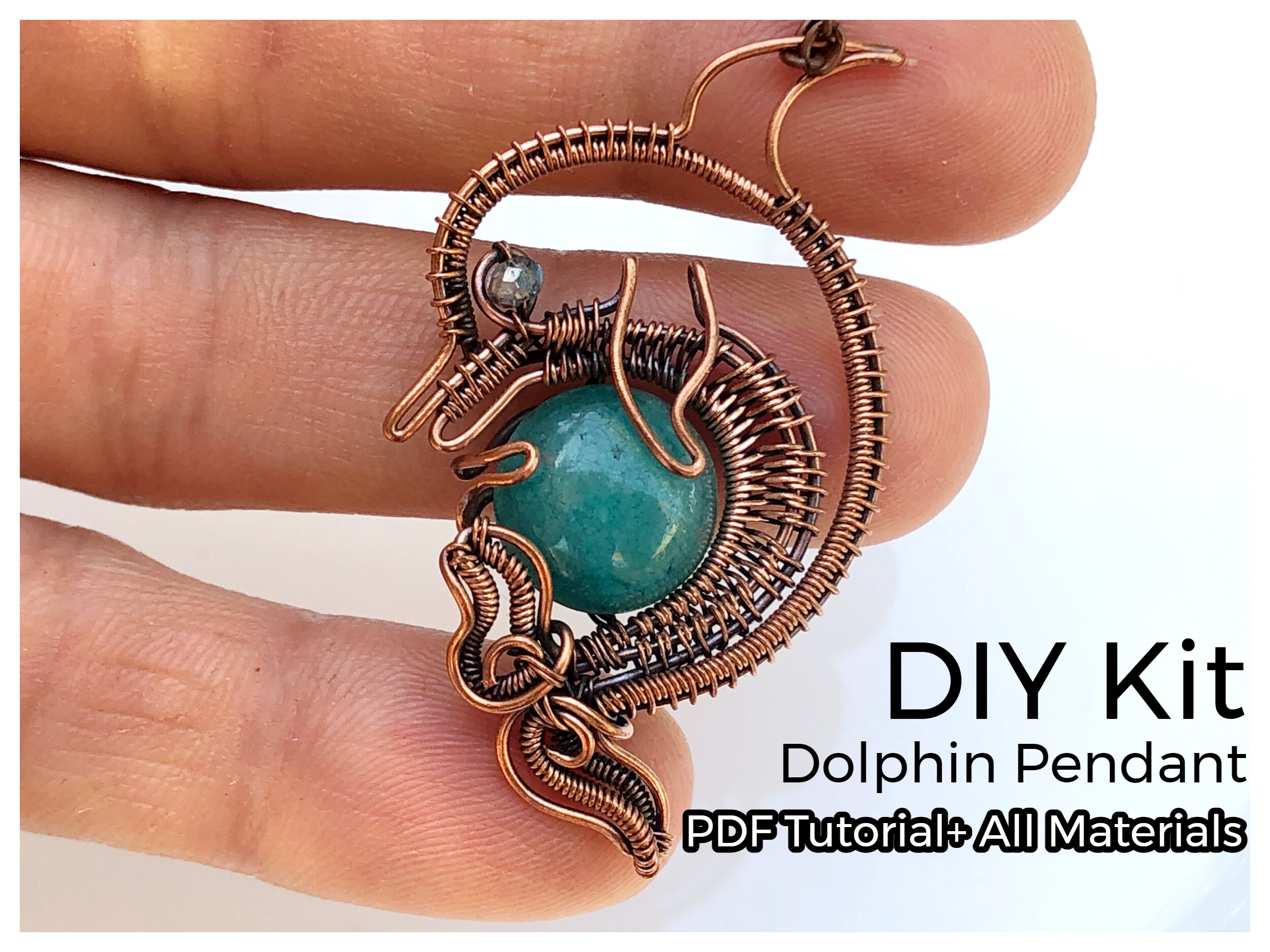 DIY kit for beginners Dolphin pendant, all included (wires, stones), limited edition skip level