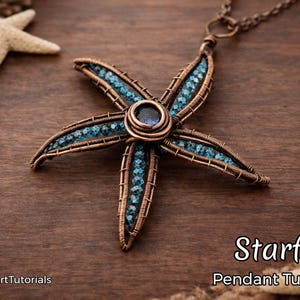 Wire wrap tutorial Starfish pendant, wire wrapping pattern by WireArtTutorials, crystal DIY jewelry making, step by step pattern