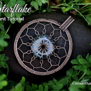 WireArtTutorials Starflake donutpendant tutorial, wire wrap pattern, DIY jewellery making, weaving, wrapping, wire art tutorials