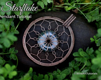 WireArtTutorials Starflake donutpendant tutorial, wire wrap pattern, DIY jewellery making, weaving, wrapping, wire art tutorials
