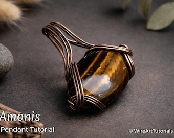 Tutorial de confecção de pingente Amonis com arame, aula de fabricação de joias, guia, colar com cabochão passo a passo, joias DIY