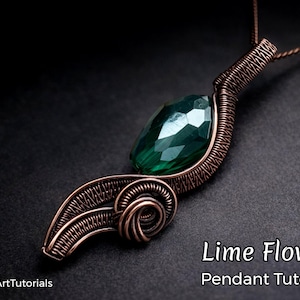 WireArtTutorials Pendentif fleur de tilleul, tutoriel d'enroulement de fil métallique, motif de sertissage de cabochon, fabrication de bijoux DIY, tissage, tressage, art étape par étape