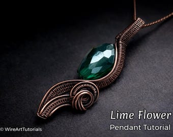 WireArtTutorials Lime Flower pendant, wire wrap tutorial, cabochon setting pattern, DIY jewelry making, weaving, braiding, step by step art