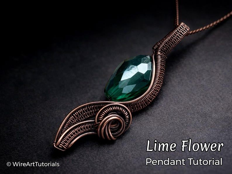 WireArtTutorials Lime Blume Anhänger, Wire Wrap Anleitung, Cabochon Fassungsmuster, DIY Schmuckherstellung, Weben, Flechten, Schritt für Schritt Kunst Bild 1