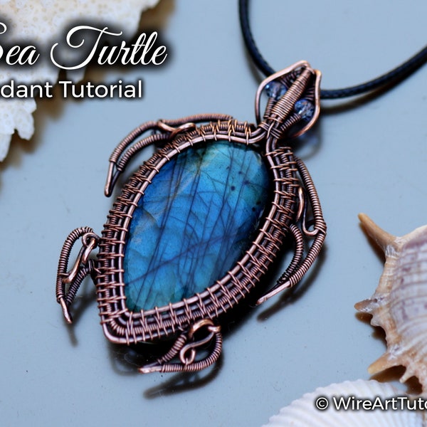 Tutoriel de pendentif d'emballage de fil de tortue de mer, cours de fabrication de bijoux de bricolage, projet d'art, bijoux étape par étape, conception animale de collier de cuivre