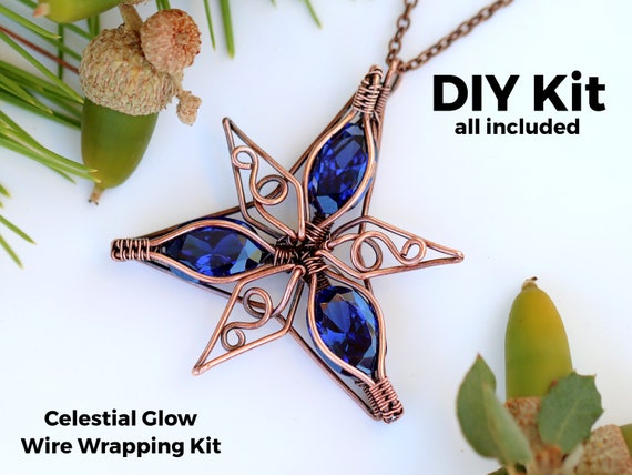 FULL KIT Celestail Glow pendant, wire wrap, weaving tutorial, diy jewelry making set, PDF file, wrapping, pattern, step by step, craft