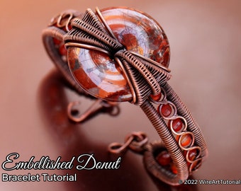 WireArtTutorials Embellished Donut bracelet wire wrap tutorial, beaded patter, DIY jewelry making, wrapping, weaving, copper art tutorial