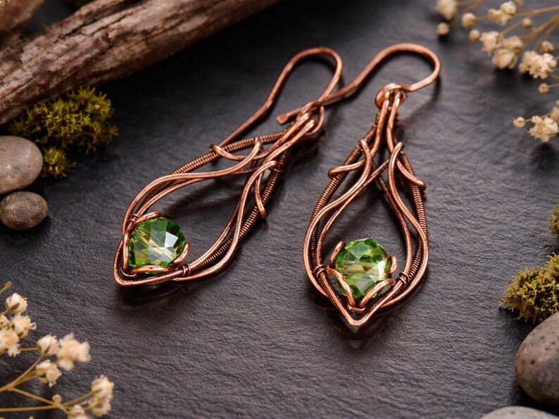 TUTORIAL Touch of Sea Earrings wire wrapped jewelry making PDF pattern, copper DIY jewellery, wire art tutorials design, how to, instruction image 2