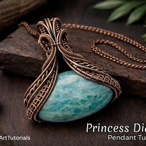 WireArtTutorials Princess Diana cabochon pendant tutorial, wire wrap pattern, DIY jewelry making, weaving, wrapping, art , craft, copper