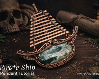 Wire wrap tutorial,wire wrapping pattern WireArtTutorials Pirate ship,boat pendant,DIY jewelry,jewelrymaking,wire weaving,wire art tutorials