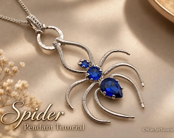 Pingente de aranha, tutorial de arame trançado, padrão animal, faça você mesmo suas joias, tecelagem, joalheria artística passo a passo, design animal