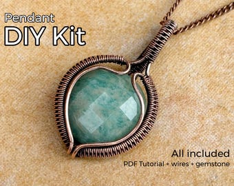 Full KIT wire wrap cabochon pendant, weaving tutorial, diy jewelry making set, PDF file, wrapping, pattern, step by step, handmade craft
