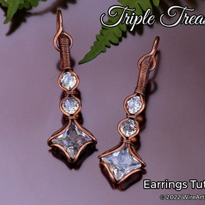 TUTORIAL Triple Treasure Earrings wire wrapped jewelry making PDF pattern, DIY jewellery, wire art tutorials design, how to, instruction