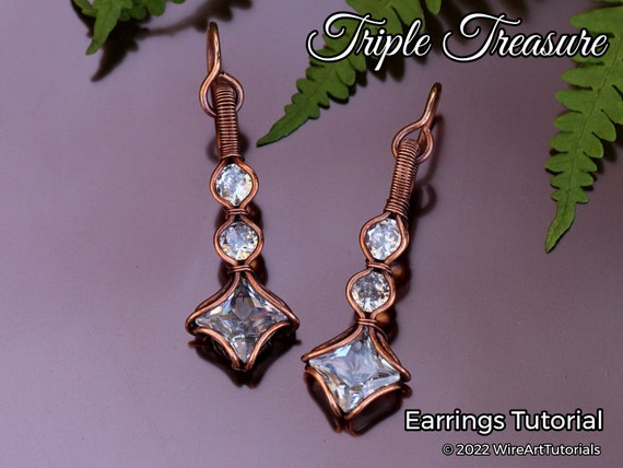 TUTORIAL Triple Treasure Earrings wire wrapped jewelry making PDF pattern, DIY jewellery, wire art tutorials design, how to, instruction