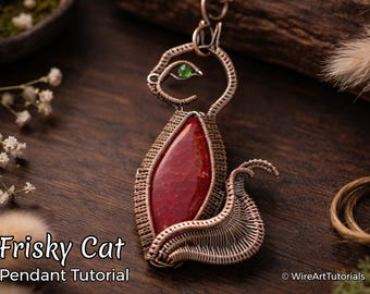 Wire wrap tutorial Frisky Cat pendant, WireArtTutorials pattern, DIY lesson, jewelry making, wire weaving, wire art tutorials, hobby gift