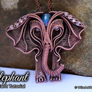 WireArtTutorials Elephant Pendant Tutorial, animal jewelry making, DIY pattern, lesson, cabochon channel setting, wire wrapping weaving