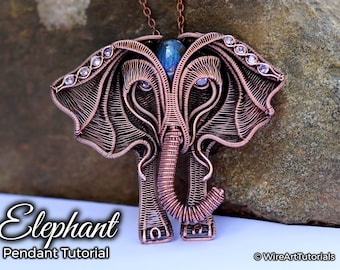 WireArtTutorials Elephant Pendant Tutorial, animal jewelry making, DIY pattern, lesson, cabochon channel setting, wire wrapping weaving