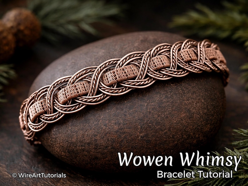 WireArtTutorials Women Whimsy braided bracelet wire wrap tutorial, pattern, DIY jewelry making, wrapping, weaving, braiding copper art image 1