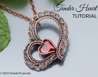 WireArtTutorials: Tender Heart pendant tutorial, DIY jewelry making, step by step craft design, gift idea, wire weaving, wrapping, braiding