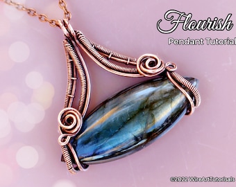 WireArtTutorials Flourish cabochon pendant tutorial, wire wrap pattern, DIY jewellery making, weaving, wrapping, wire art tutorials, craft