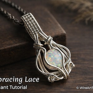 Tutorial de envoltura de alambre para colgante de encaje, patrón de engaste de cabujón, fabricación de joyas DIY, tejido, arte paso a paso