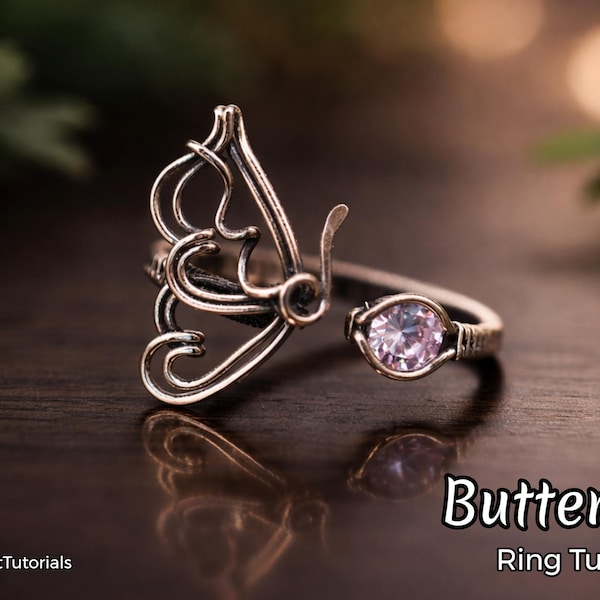 WireArtTutorials Crystal Butterfly ring wire wrap tutorial,wire wrapping pattern,DIY jewelry,jewelry making,wire weaving,art tutorials