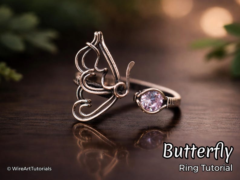 WireArtTutorials Crystal Butterfly ring wire wrap tutorial,wire wrapping pattern,DIY jewelry,jewelry making,wire weaving,art tutorials image 1